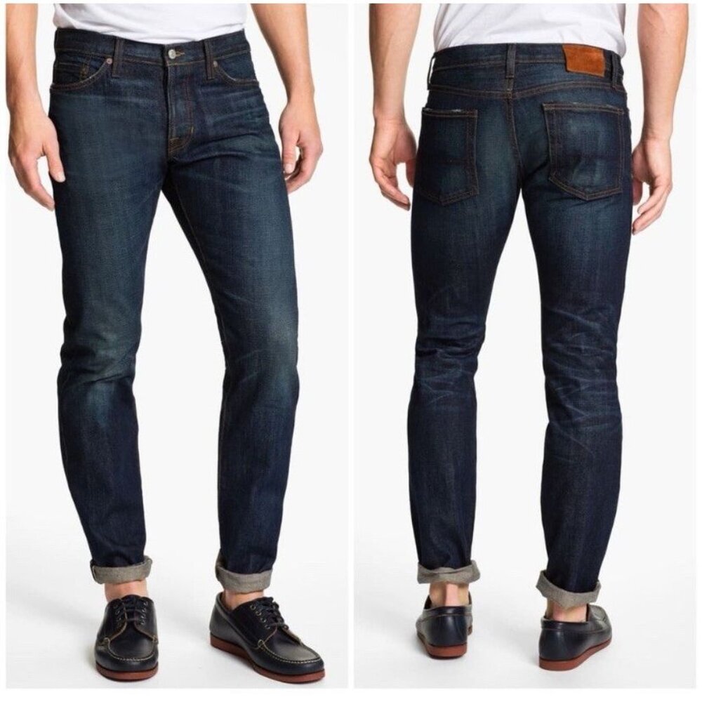 Vince Jeans Selvedge Slim Straight Dry Dark‎ Wash Denim Pants Cotton 36 X 34